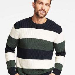 LINDBERGH Men White & Blue Striped  Colourblocked Oraganic Cotton Pullover-picture-58