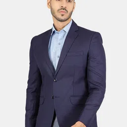 Wintage Men Blue Solid Single-Breasted Formal Blazer-22