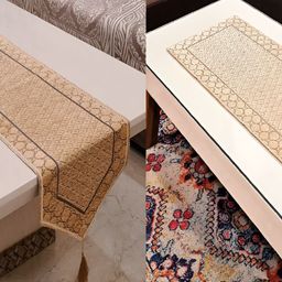 GROKI Cream-Coloured 2 Pcs Geometric Printed Durable Dining & Centre Table Runner-28