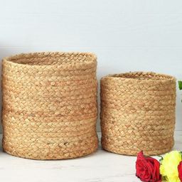 Homefab India Beige 2 Pieces Braided Woven Jute Planter Baskets-22