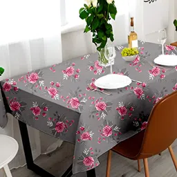 Lushomes Grey Printed Cotton 6 Seater Table Cover-image-38
