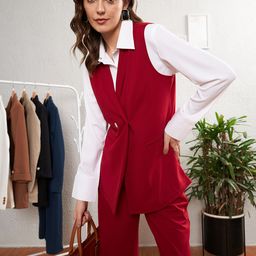 SASSAFRAS worklyf Women Double-Breasted Longline Blazer-picture-34