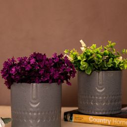 THEDECORKART Grey 2 Pieces Faceted Ceramic Mini Planters-10