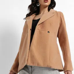 Campus Sutra Beige Notched Lapel Single-Breasted Casual Blazer-picture-16