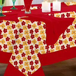 Lushomes Red & Yellow 14 Pieces Printed Pure Cotton 12-Seater Table Linen Set-22