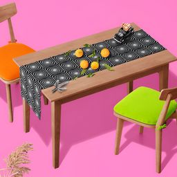 ArtzFolio Black & White Geometric Digital Printed Velvet Table Runner-50