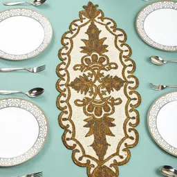 PURINA'S Beige Beaded Floral Dining Table Runner-28