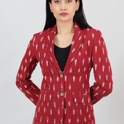 INDOPHILIA Printed Peaked Lapel Long Sleeves Single-Breasted Cotton Blazer-picture-32