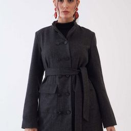 SALT ATTIRE Notched Lapel Collar Wool Double Breasted Overcoat-36