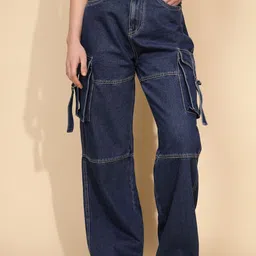 Global Republic Women Relaxed Loose Fit High-Rise Stain Resistant Cotton Cargos Trousers-image-45