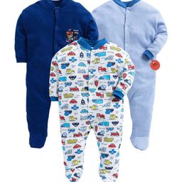 EIO Infant Kids Pack of 3 Printed Cotton Sleepsuits-image-80