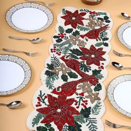 PURINA'S Red & White Textured Beaded Table Runner-26