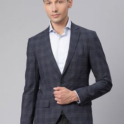 Matinique Men Navy Blue & Grey Checked Slim-Fit Single-Breasted Casual Blazer-picture-33