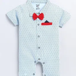 Toonyport Infants Kids Striped Bow Detail Cotton Rompers-12