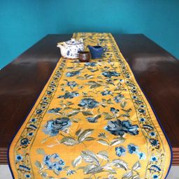 TARA- Sparkling Homes Yellow & Blue Embroidered Reversible Table Runner-57