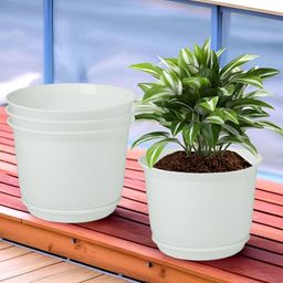Kuber Industries White 4 Pcs Flower Pot Planters With Tray-20