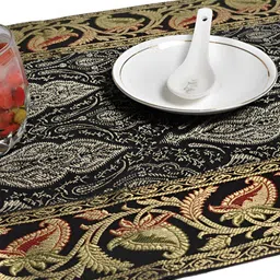 Lal Haveli Black & Grey Paisley Design Table Runner-41