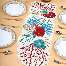PURINA'S Red & White Textured Beaded Table Runner-27