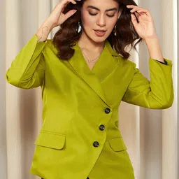 KASSUALLY Lime Green Single-Breasted Notched Lapel Blazer-image-26