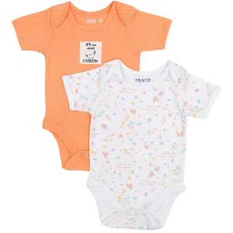 MiArcus Infants Pack Of 2 White and Orange Printed Pure Cotton Bodysuits-image-45