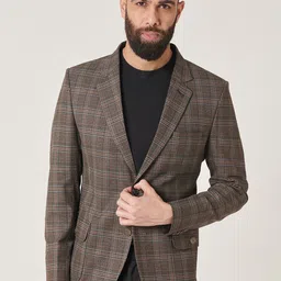 MR BUTTON Checked Slim-Fit Single Breasted Blazer-image-34