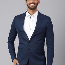 MR BUTTON Men Blue Solid Blazer-image-63