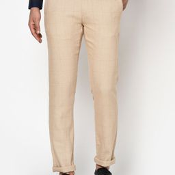 Blackberrys Men Beige Printed Checked Slim Fit Trousers-image-41