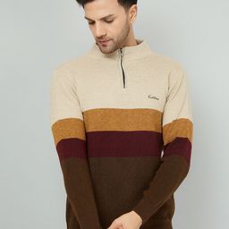 KVETOO Colourblocked Turtle Neck Acrylic Half Zipper Pullover Sweater-image-99