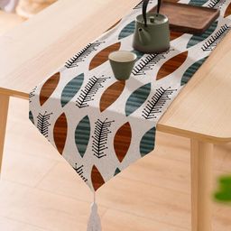 STITCHNEST White & Brown Printed Pure Cotton Table Runner-10