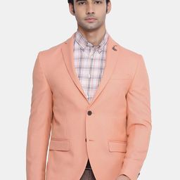 Blackberrys Men Peach-Coloured solid Single Breasted Dobby Blazers-18