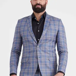 MR BUTTON Men Purple Checked Slim Fit Single-Breasted Blazers-image-83