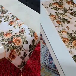 GROKI Peach-Coloured 2 Pcs Floral Printed Durable Table Runner-1