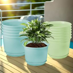 Kuber Industries Blue & Green 12 Pieces Textured Flower Pot Planters With Tray-image-98