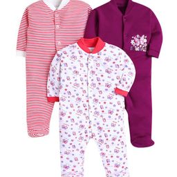 EIO Infants Pack of 3 Printed Pure Cotton Sleepsuits-image-58