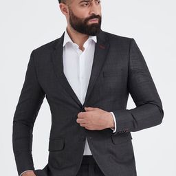 MR BUTTON Men Charcoal Grey Checked Single Breasted Slim-Fit Formal Blazer-image-47