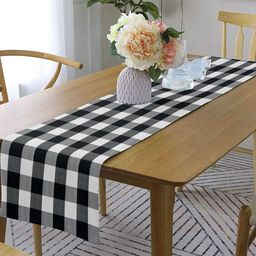 Lushomes Black & White Checked Pure Cotton 4-Seater Table Runner-image-7