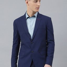 MR BUTTON Men Blue Solid Single-Breasted Slim Fit Casual Blazer-image-42