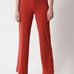 Kotty Women Orange Relaxed Straight Fit High-Rise Easy Wash Trousers-image-77
