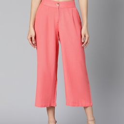 Oxolloxo Women Coral Flared Pleated Mid- Rise Culottes Trousers-image-17