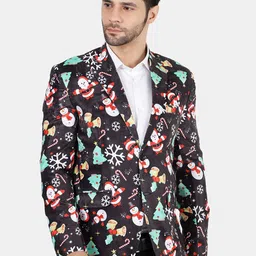 Wintage Men Black & Red Conversational Printed Velvet Blazer-picture-29