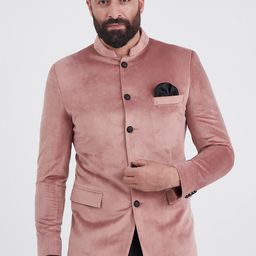 MR BUTTON Men Pink Solid Slim-Fit Velvet Blazer-picture-21