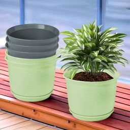 Kuber Industries Green & Grey 6 Pieces Flower Pot Planters With Tray-47