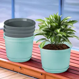 Kuber Industries Blue & Grey 6 Pieces Flower Pot Planters With Tray-75