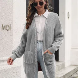 StyleCast Women Grey Longline Solid Long Sleeves Sweater-image-46