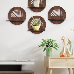 RANDOM Set Of 4 Brown Solid Wall Hanging Planters With Stand-27