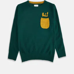 Pantaloons Junior Boys Teal & Yellow Acrylic Pullover with Embroidered Detail-image-83