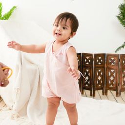 Biglilpeople Infants Pink Solid Cotton Linen Bodysuit-image-54