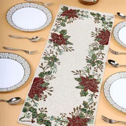 PURINA'S White & Red Textured Beaded Table Runner-33