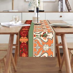 homewards Orange & Green Floral Printed Table Runner-32