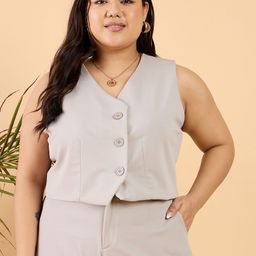 CURVY STREET Plus Size Grey V-Neck Waistcoat-picture-20